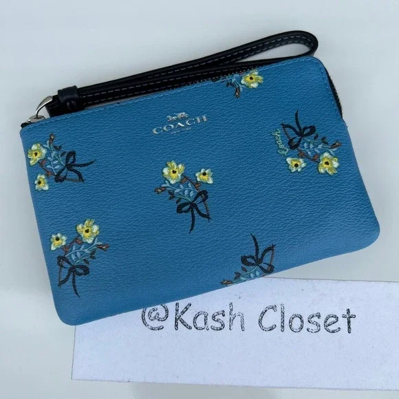 Coach Corner Zip Wristlet With Bow Floral Print - Picture 2 of 5
